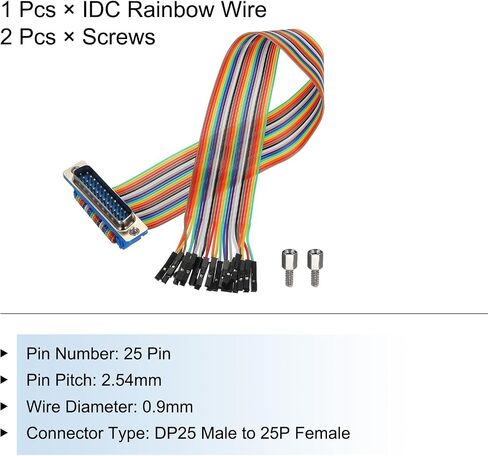 MECCANIXITY 1 Pcs IDC Rainbow Wire Flat Ribbon Cable DP25 Male to 25P Female 11.8 Inch Length 2.54mm Pitch Breadboard Jumper Wires for Electronic Projects in Saudi Arabia