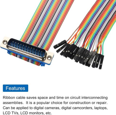 MECCANIXITY 1 Pcs IDC Rainbow Wire Flat Ribbon Cable DP25 Male to 25P Female 11.8 Inch Length 2.54mm Pitch Breadboard Jumper Wires for Electronic Projects in Saudi Arabia