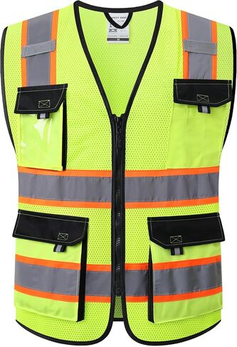 JKSafety Hi Vis Reflective Safety Vests for Men Women High Visibility Vest with Pockets Mesh Fabric Construction Safety Apparel Neon Vest for Work (220-Black L) in Saudi Arabia