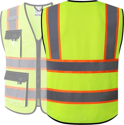 JKSafety Hi Vis Reflective Safety Vests for Men Women High Visibility Vest with Pockets Mesh Fabric Construction Safety Apparel Neon Vest for Work (220-Black L) in Saudi Arabia