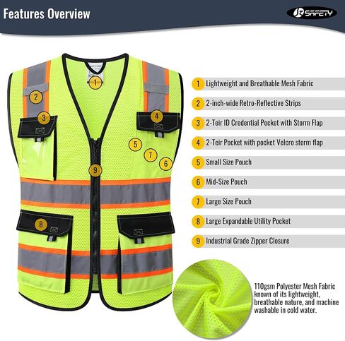 JKSafety Hi Vis Reflective Safety Vests for Men Women High Visibility Vest with Pockets Mesh Fabric Construction Safety Apparel Neon Vest for Work (220-Black L) in Saudi Arabia