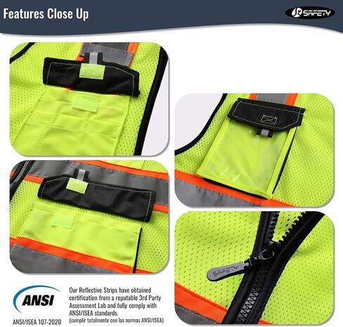 JKSafety Hi Vis Reflective Safety Vests for Men Women High Visibility Vest with Pockets Mesh Fabric Construction Safety Apparel Neon Vest for Work (220-Black L) in Saudi Arabia