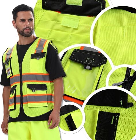 JKSafety Hi Vis Reflective Safety Vests for Men Women High Visibility Vest with Pockets Mesh Fabric Construction Safety Apparel Neon Vest for Work (220-Black L) in Saudi Arabia