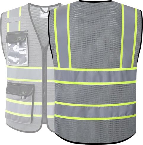 JKSafety Hi Vis Reflective Safety Vests for Men Women High Visibility Vest with Pockets Mesh Fabric Construction Safety Apparel Neon Vest for Work (220-Black L) in Saudi Arabia