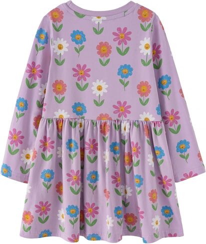 Little Girls Cotton Long Sleeve Casual Dress Toddler Kids Cartoon Floral Print Jersey Dresses 24M-7Yrs in Saudi Arabia