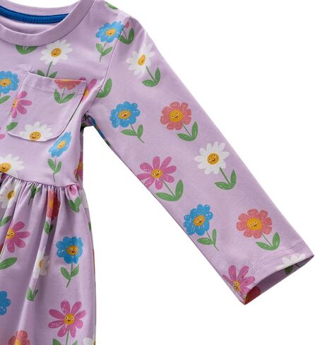 Little Girls Cotton Long Sleeve Casual Dress Toddler Kids Cartoon Floral Print Jersey Dresses 24M-7Yrs in Saudi Arabia