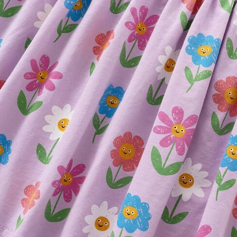 Little Girls Cotton Long Sleeve Casual Dress Toddler Kids Cartoon Floral Print Jersey Dresses 24M-7Yrs in Saudi Arabia