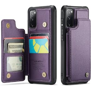 Vinich for Samsung Galaxy S20 FE Case with Card Holder, for Samsung S20 FE Wallet Case for Women Men with RFID Blocking, Durable Kickstand Shockproof Phone Case for Galaxy S20 FE 5G, Purple