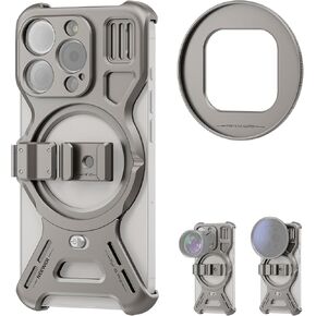 NEEWER LiteArmor Metal Frame Case for iPhone 15 Pro, Video Rig Phone Stabilizer with 67mm Filter Adapter, 17mm Lens Mounts, Foldable Cold Shoe Kickstand, Compatible with MagSafe Charger, PA067