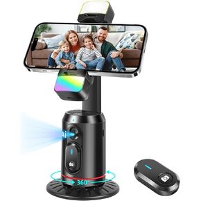 Automatic Face Tracking Tripod, 360° Rotating Smart Camera Stand, LED Fill Light, No App Required, Gesture Control, with Detachable Remote Control, Suitable for Vlog Live Broadcast and Video