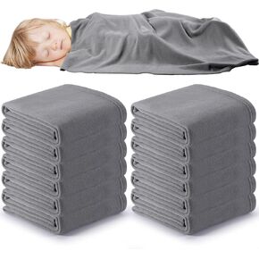 Newwiee 12 Pcs Fleece Daycare Cot Blankets, 39 x 59 Inch Lightweight Cozy Rest Blanket, Warm Nap Blanket for Kids Boys Girls Toddler Nursery Preschool(Gray)