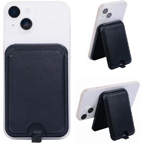Magnetic Wallet Compatible with MagSafe Wallet, Vegan Leather Wallet with Adjustable Stand, supports up to three cards and shielded, Only for iPhone 15, 14, 13 Pro/Max/Plus, Black