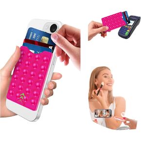 Suction Phone Card Holder Mount,Fit 3 Cards,Phone Wallet,iPhone 16 Wallet case,Silicon Adhesive Phone Accessory,TikTok Videos and Selfies,Adhesive Card Holder,Chalk Pink