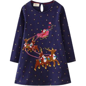 Girls Long Sleeve Dress Casual Cartoon Appliques Jersey Dresses 2-7T in Saudi Arabia