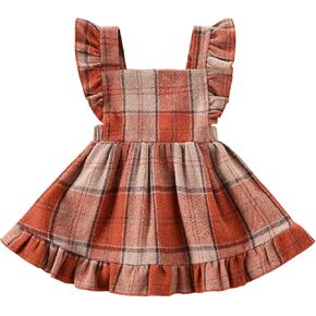 Baby Girls' Dresses Fly Sleeve Plaid Baby Dress Flannel Overall Skirt Dress Fall Winter Festival Outfits in Kuwait