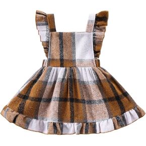 Baby Girls' Dresses Fly Sleeve Plaid Baby Dress Flannel Overall Skirt Dress Fall Winter Festival Outfits