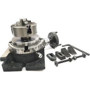 MILLING INDEXING 4"/100 ROTARY TABLE QUALITY PRECISION HORIZONTAL VERTICAL WITH SUITABLE M6 CLAMP KIT & SMALL CHUCK (WITH 70 MM 4 JAW INDEPENDENT CHUCK)