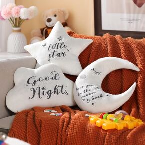 3 Pcs Moon Star Cloud Pillow Cute Cloud Shaped Pillow Decorative Stuffed Cloud Pillow Soft Fluffy Moon Pillow Moon and Stars Decor for Bedroom