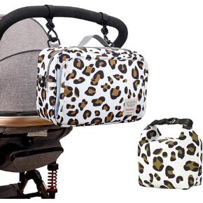 MOMIGO Baby Diaper Bag Stroller Bag With Snack Cooler Bag - Diaper Caddy Tote Baby Stroller Bag Nursery Storage Bin for Diapers, Wipes & Toys Mini Diaper Bag for Outdoor (Leopard)