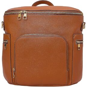USRA Genuine Leather Diaper Bag handbag backpack for moms Durable quality functional maternity bag organizer (Brown)