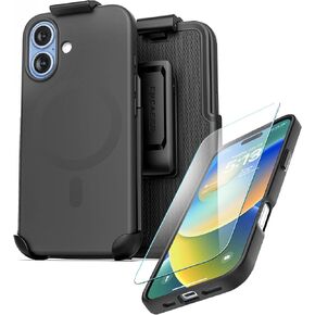 Encased for iPhone 16 PRO Belt Case with Screen Protector (Compatible with MagSafe), Magnetic Silicone Cover, 9H Tempered Glass (Holster Clip Included)
