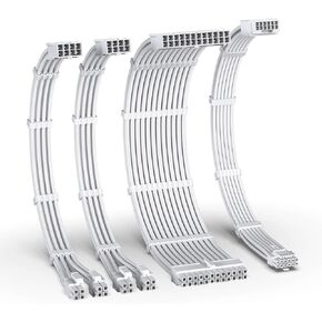 EZDIY-FAB 12VHPWR PSU Cable Extension Kit,16AWG PCIE 5.0 Power Supply Cable Extension- 1x 24 Pin ATX /2X 8Pin (4+4) EPS / 1x12+4 Pin GPU,Sleeve Cable 300MM with Combs-All White