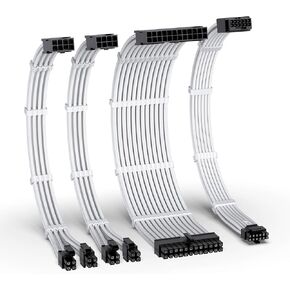 EZDIY-FAB 12VHPWR PSU Cable Extension Kit,16AWG PCIE 5.0 Power Supply Cable Extension- 1x 24 Pin ATX /2X 8Pin (4+4) EPS / 1x12+4 Pin GPU,Sleeve Cable 300MM with Combs-All White