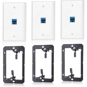 Cat6 Ethernet Wall Plate (2Pcs 1-Port & 2Pcs 2-Port) RJ45 Keystone Jack Blue Coupler Network Cable Cover Outlet Connector with Low Voltage Mounting Bracket