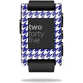 MightySkins Skin Compatible with Pebble Smart Watch – Blue Houndstooth | Protective, Durable, and Unique Vinyl Decal wrap Cover | Easy to Apply, Remove, and Change Styles | Made in The USA