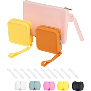 Yesesion 3 Pack Silicone Electronics Organizer with Wire Ties, Portable Cable Storage Case for Power Cords, Charger, Earphones, Travel Carry Bag for Daily, Bushiness Trip Use (Green/Beige/Brown)