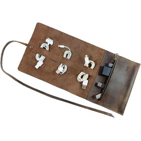 Hide & Drink, Cord Wrap, Cord Organizer, Travel Bag, Cable Holder, Full Grain Leather, Handmade, Bourbon Brown