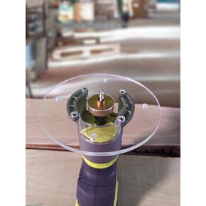 1/4" thick plexiglass base plate for Ryobi one+ PCL424B and Rigid R860443 routers with a recess for bushings. (6" Circle)