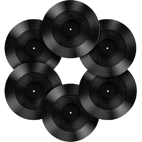 6 Pack Vintage Turntable Record Aesthetic Decor, 12 Inch Replica Vinyl Blank LP Records for Wall Decor and Home Living Room Studio Crafts Music Party Display(Plain Black with 12 Individual Stickers)