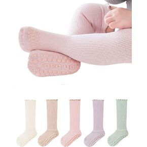 Baby Toddler Knee High Non-Skid Socks Girl Boy Non Slip Socks Newborn Infant Floor Crawling Stockings 5 Packs