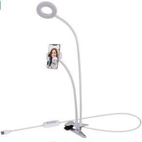 Selfie Ring Light with Cell Phone Holder Stand for Live Stream/Makeup, LED Camera Lighting [3-Light Mode] with Flexible Arms Compatible with All Cellphone Models (White)
