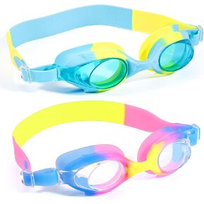 Kids Swim Goggles, 2 Pack Swimming Goggles Anti Fog Anti-UV Adjustable Strap for Boys Girls 6-12 Pool Swimming