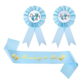 3 PCS Mom & Dad to Be Pin, Mom & Dad to Be Sash, Pink Baby Shower Sash, Maternity Sash, Mommy Daddy to Be Baby Shower Maternity Keepsake Gifts Pregnancy Flower Belly Belt Gender Reveal Souvenir