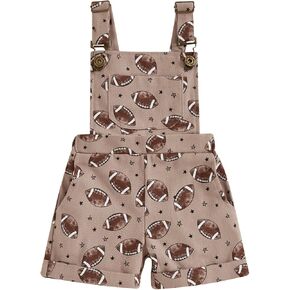 Baby Girl Boy Football Overalls Sleeveless Elastic Waist Football Print Suspender Romper Toddler Playsuit