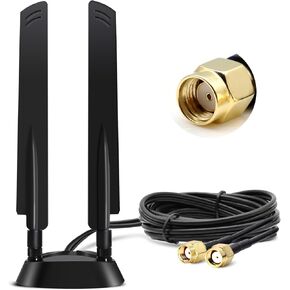 WiFi 6 6E Antenna Tri-Band WiFi Antenna 12DBI PC WLAN Antenna Signal Booster with Magnetic Base & RP-SMA 200 CM Extension Cable for WLAN Wireless Router Bluetooth WiFi Security Camera
