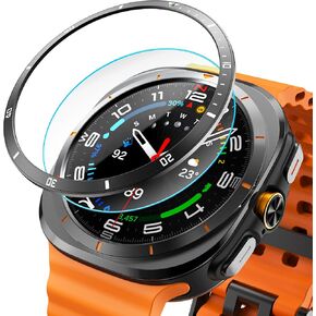 Bezel Cover Compatible with Samsung Galaxy Watch Ultra Classic Case 47mm, Aluminum Metal Bezel Ring Adhesive Cover Anti Scratch Protector Accessory, Comes with Screen Protector (Black, NLZQ-47mm)