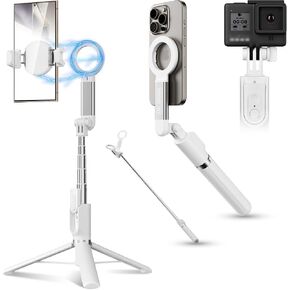 40.9" Magnetic Selfie Stick Tripod, Cell Phone Tripod Stand with Rechargeable Remote & Phone Tripod Mount with 2 Cold Shoe,Portable Phone Holder for Travel Selfies Live Streaming Video Recording