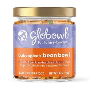 Globowl Stage 3 Baby Food & Toddler Meals, 6+ Months Early Allergen Introduction, Baby Led Weaning, International Whole Food Snacks for Toddlers, Babies, 4 oz Glass Jar, Baby Spice's Bean Bowl