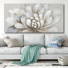 TRAIN2 ART Abstract Wall Art for Living Room Modern Paintings Wall Decor 24x48 Inch Gold Foil Embellishments Floral Wall Decor for Bedroom Office Home