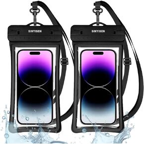 Waterproof Phone Pouch Case with Lanyard,IPX8 Floating Phone Dry Bag,Cell Phone Waterproof Pouch for iPhone 15 Pro Max 14 13 12 Galaxy S24 Ultra S23 S22, 7.0 2pcs (Black +Rose Red)
