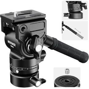 NEEWER Tripod Fluid Head with +/-7° Leveling Base (φ48mm), Metal Mini Pan Tilt Video Head Mount with Arca Type QR Plate, Telescopic Handle for Compact Video Camera DSLR Camera, Max Load 11lb/5kg, GM35