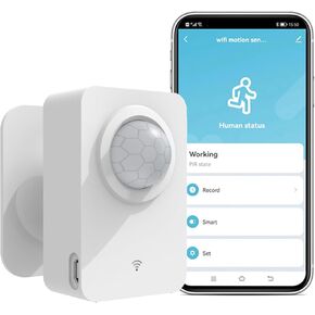 WiFi Wireless Motion Sensor: Smart PIR Motion Detector with App Notifications and Remote Monitoring, Battery or USB Powered, Compatible with Alexa Voice Commands