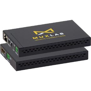 طقم موسع MuxLab HDMI HDBaseT Ultra HD 4K | 60 إطارًا في الثانية 4:2:0 | 230 قدمًا (70 مترًا) فوق Cat5e/6 | الارسال والاستقبال | الأشعة تحت الحمراء ثنائية الاتجاه | آر إس-232 | اتش دي سي بي 2.2 | موسع HDBT HDMI الرقمي | لا سائق