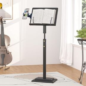 Bamboo Music Stand for Sheet Music -Folding Music Stands Height Adjustable 39.37''-51.2'' with Wide Wooden Bookplate for Conductor Lectern Guitar Violin Piano Ukulele Players