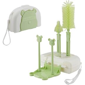 Baby Bottle Brush and Bottle Drying Rack Set,Baby Bottle Brush Travel Kit,Baby Bottle Brush Portable Bottle Holder for Baby(8 in 1,Green).