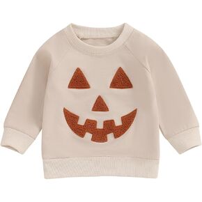 YOKJZJD Newborn Baby Boy Girl Halloween Outfit Toddler Pumpkin Pullover Sweatshirt T-Shirt Long Sleeve Fall Winter Outfits